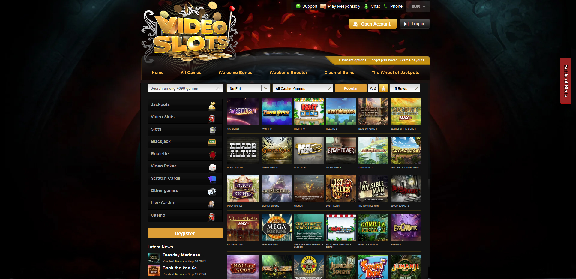 Screenshot Videoslots casino.