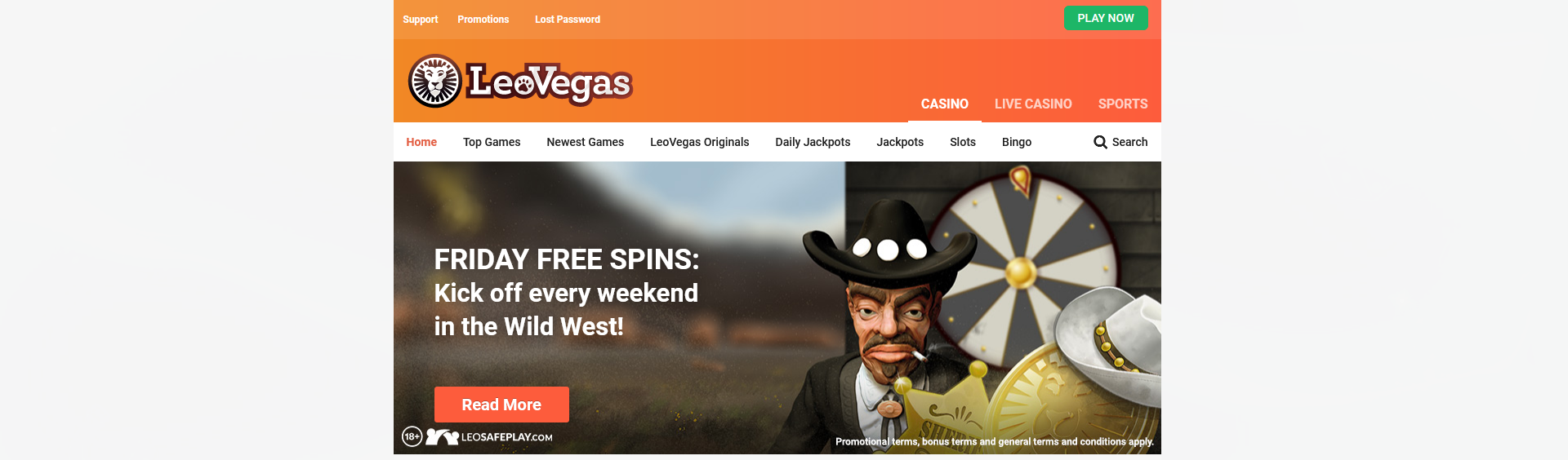 Screenshot Leovegas casino.