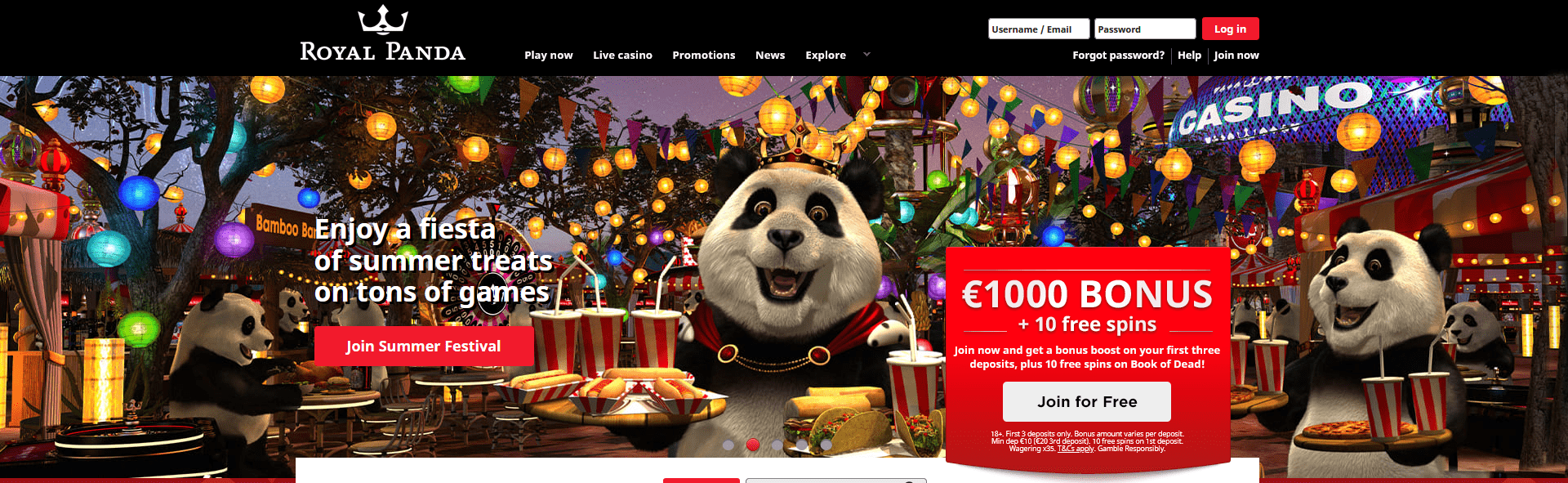 Screenshot Royal Panda casino.